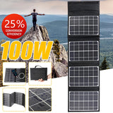 100W Foldable Solar Panel - Portable Dual USB Charger with Fast Charge Support for Phone. Ideal for Camping. Harness Solar Energy.