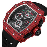 Pintime Men's Watches Silicone Strap Waterproof 3Bar Sport Quartz Wristwatch Tonneau Case Luminous Dial Chronograph Clock Gifts