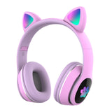 Cute Cat Ear Headphone Bluetooth 5.0 Wireless Heaset RGB Bass Noise Cancelling Earphones for Adults Kids Support TF Card