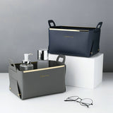 PU Leather Folding Tray Jewelry Cosmetic Container Box High Capacity Storage Box Home Desktop Sundries Decor Tray With Handle