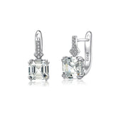 Princess Cut Sterling Silver Hoop Earrings, Lab Diamond 5A CZ Silver Platinum Plated