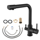 360° Swivel Hot and Cold Drinking Water Tap Double Outlet Mixer Taps Brass 3 Way Kitchen Filtered Faucet With Dual Handle