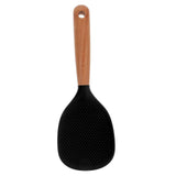 Rice Paddle Standing Rice Spatula Non Stick Serving Spoon Silicone Cooking Spoon with Wood Handle Kitchen Utensil for Sushi Rice Mashed Potato Black