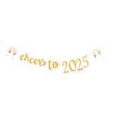 1 Set New Year 2025 Banner Cheers to 2025 Banner New Year Party Decorations Photo Backdrops Glittery Banner Party Backdrop Prop