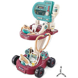 Kids Toy Doctor Kit, Boys And Girls Pretend Medical Station Set, 24 Accessory Mobile Carts With Ligh