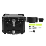 Motorcycle Top Case Aluminum Alloy 45L Waterproof Rear Luggage Box with Quick Release Bottom Plate and Back Cushion Black