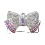 (Silver) Elegant Alloy Chain Handheld Evening Bag Embellished With Butterfly Bows Unique Handbag Cocktail Party Shoulder Bag  Silver