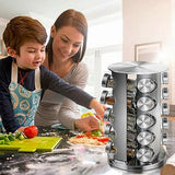 Rotating Spice Rack with Free 20 Seasoning Jars Stainless Steel Tower Organizer for Home Kitchen Countertop Storage
