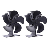 2pcs Fireplace Fan 5 Blades Wood Stove Top Fan Eco Fuel Saving Black