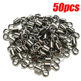 50/100pcs Bearing Swivel Fishing Connector Stainless Steel Carp Fishing Accessories Snap Fishhook Lure Solid Ring Swivel Tackle
