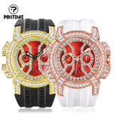 PINTIME Men's Watches Sport Diamond Ice Out Spider-Shaped Dial Silicone Strap Fashion Quartz Wristwatch Watreproof Reloj Hombre