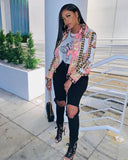 Women's fashion casual small flower digital printing women's jacket