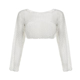 Solid Color Grid See-through Smock Top