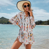 European And American Rayon Cartoon Printed Shirt-style Beach Cover-up