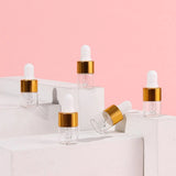 50Pcs Set 1ML Gold Mini Brown Screw Cap Glass Bottle for Essential Oils, Chemistry Lab Chemicals And Perfumes
