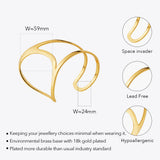 18K Gold Plating Brass Original Design Geometric Solid Curved Palm Bracelet