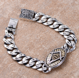 Eye of God Bracelets & Thai Master Sculpture Vintage Phoenix and Cross Solid 925 Sterling Silver Men's Punk Bracelet 19cm