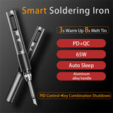 T65 Smart Soldering Iron with 6PCS Iron Heating Cores Fast Heating 65W Adjustable Temperature 150~450℃ Auto Sleep PD+QC Fast Charging Aluminum Alloy Handle