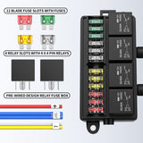 Pre-Wired and with 4 Relays&12 Way ATC/ATO Fuses Sealed 12V Relay Fuse Box Block for Auto Car