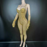 Sexy suspender, individual gloves, personalized design, full diamond, super flash stage runway jumpsuit, dropshipping