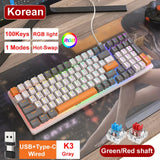 Korean K96 RGB nical 100 Keys Hot-Swap Red/Blue Switch Gaming Keyboard 2.4G BT5.0 Type-C 3 Modes Backlight