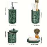 4pcs Bathroom Accessory Set, Ceramic Bathroom Decor Set, Soap Dispenser, Toothbrush Holder, Canister With Lid, Soap Dish, Decorative Printed Bathroom Accessories