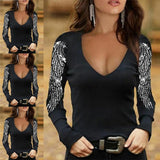 V-neck Printed Long-sleeved Top Women