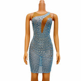 Women's high-end texture banquet evening dress with hot diamond hollow out design, slim fit, sexy buttocks wrapped small skirt