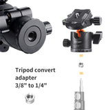 Ballhead Tripod Mount 28mm Large Ball Head Adapter QR Plate 1/4 Inch Aluminium Alloy 10kg Payload