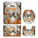 Cute Cartoon Ghost Shower Washable Halloween Curtain Polyester Fabric with Hoo for Bathroom Decor