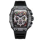 Fashion Men's Automatic Mechanical Watch ONOLA Unique Luxury Diamond Inlaid Design Waterproof Silicone Tape Watch Men Clock