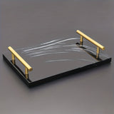 1pc Marble Pattern Bathroom Tray, Bathroom Toiletry Storage Tray With Golden Handles, Bathroom Supplies