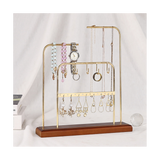 Holder Metal Earring Stands and Displays with Wooden Base, Jewelry Storage Hanging Shelf for Girl Woman