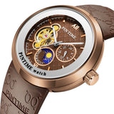 PINTIME Watch Men Top Brand Mechanical Watches Automatic Skeleton Moon Pharse Wristwatch Waterproof Luminous Relogio Masculino