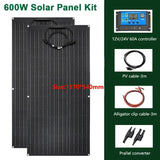 600W 18V Flexible Monocrystalline Solar Panel Kit - Complete System for Home, Car, Boat, RV, and Camper. 12V Battery Charger