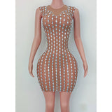 New Fashion Short Dress Sexy Tight Mesh Perspective Temperament Wrapped Hips Full of Water Diamonds