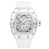 PINTIME Top Brand Men Watches Transparent White Hollow Dial Automatic Mechanical Wristwatch Sport Waterproof Relogios Masculino