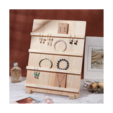 4-Tier Wooden Stand,with Slots Rustic Earring Display Card Holder for Showing Exhibition Jewelry Storage