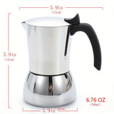 1pc Hand-Washing Stainless Steel Moka Pot - 200ml/300ml - Thickened Coffee Machine for Black Espresso and Coffee Extraction