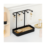 Organizer Stand, Necklaces Holder with Wooden Tray, Necklace Display Stand Jewelry Storage Hooks Black