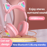 Wireless Headphones Cat Ear with Mic Bluetooth 5.0 Glow Light Headset Stereo Bass for Children Girl PC Phone Gaming Headsets
