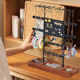 Stand with Wooden Base, Height Adjustable Organiser Stand, Metal Jewellery Holder Display Tower
