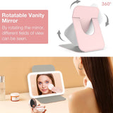PU Leather Vanity Mirror 3 Colors Light Modes Travel Makeup Mirror  360°Rotation Lighted Cosmetic Mirror with Adjustable Stand