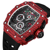 PINTIME Sport Men's Watches Silicone Strap Fashion Quartz Wristwatch Waterproof 3Bar Striped Tonneau Case Calendar Clock Relogio