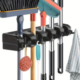 Broom and mop holder, wall mounted garden tool organizer, household laundry room, 1 unit
