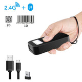 2D 1D Wireless USB 2.4G BT Barcode Scanner with Screen Handheld Bar Code Reader Battery Level Time Display Works