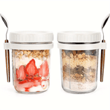2pcs Set 16 oz Mason Jars with Silicone Lid and Spoon - Perfect for Storing Milk, Grains, Fruits, and Oatmeal