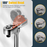 Flex 1/4" 3/8" 1/2" Drive Swivel Head Ratchet with Extension 72 Teeth 180° Adjustable 6-Piece Set