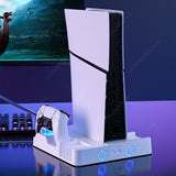 Stand PS5 Slim Dual Controller Charging Station RGB Light 8 Game Disk Slots 3 Levels Coog Fan For Playstation 5