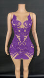 Host's temperament formal with waist cinched suspender for slimming effect, mesh perspective full diamond sexy zipper dress